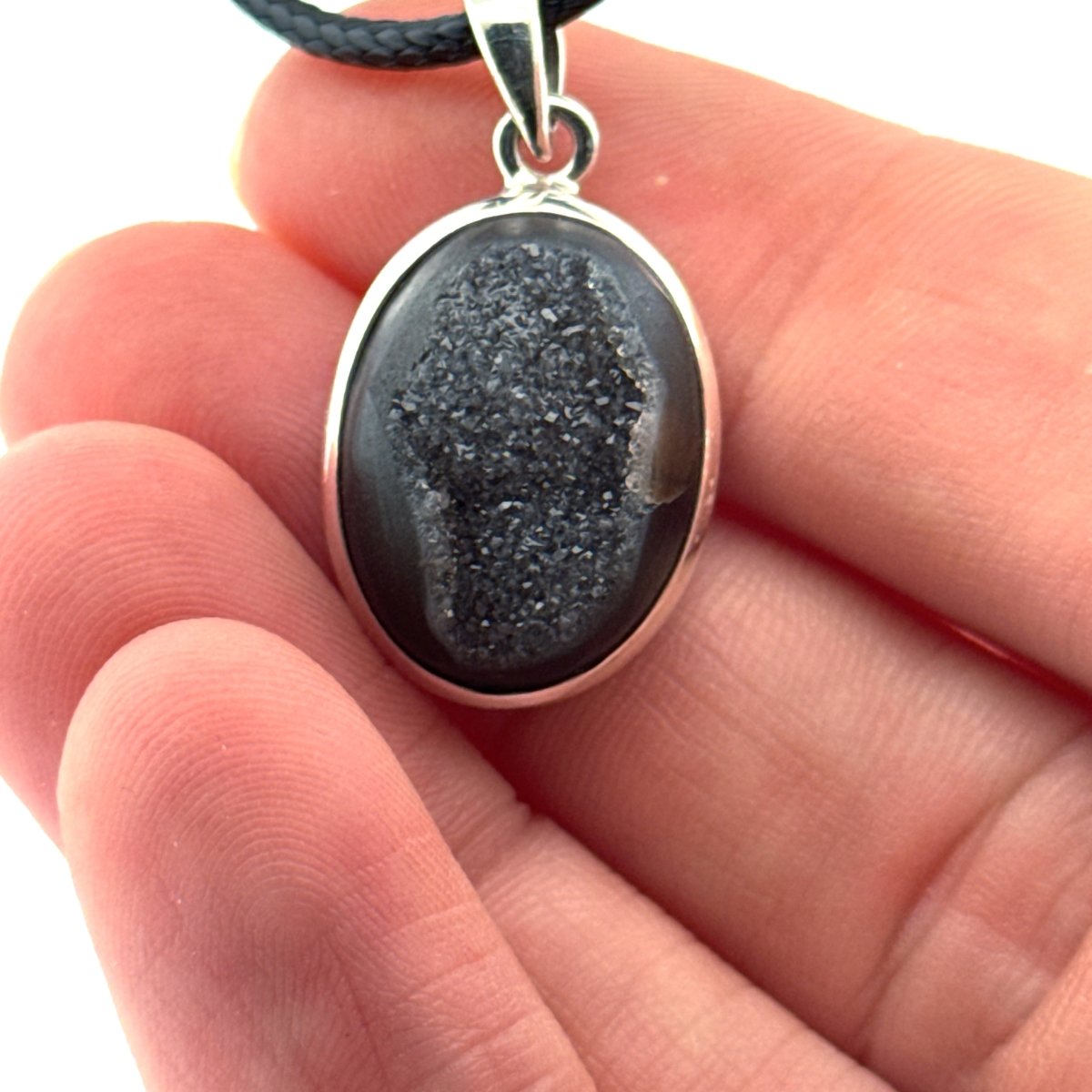 Druzy Onyx Silver Pendant – Natural Gemstone Jewelry - FossilsAndMore
