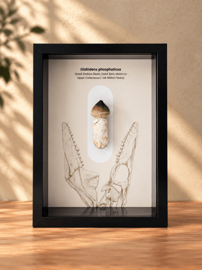Globidens phosphaticus (mosasaur species) Rooted Tooth in Large Deep Box Frame - FossilsAndMore