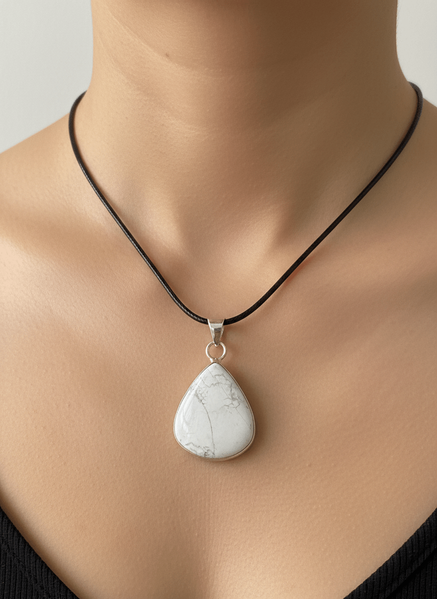 Howlite Pendant on necklace, mineral jewelry - FossilsAndMore