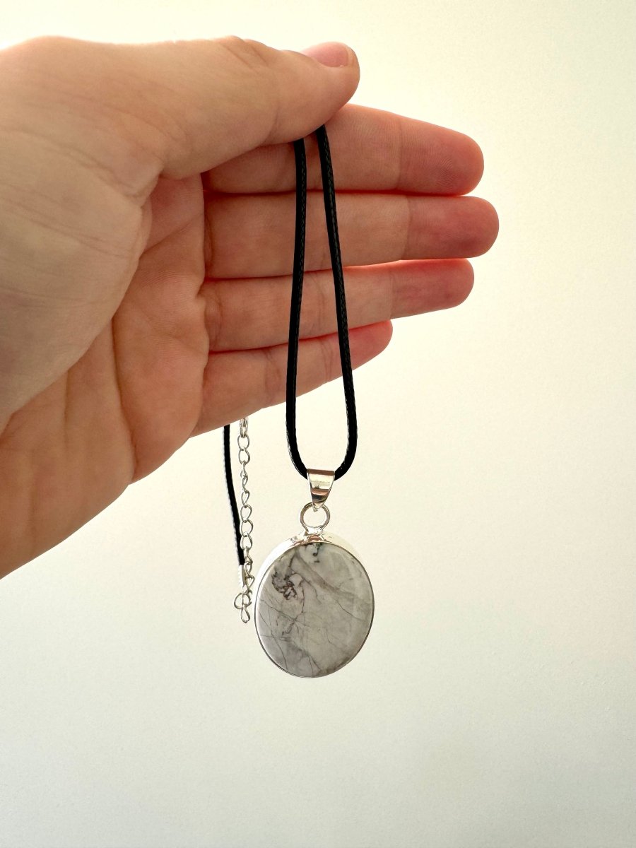 Howlite Pendant on necklace, mineral jewelry - FossilsAndMore