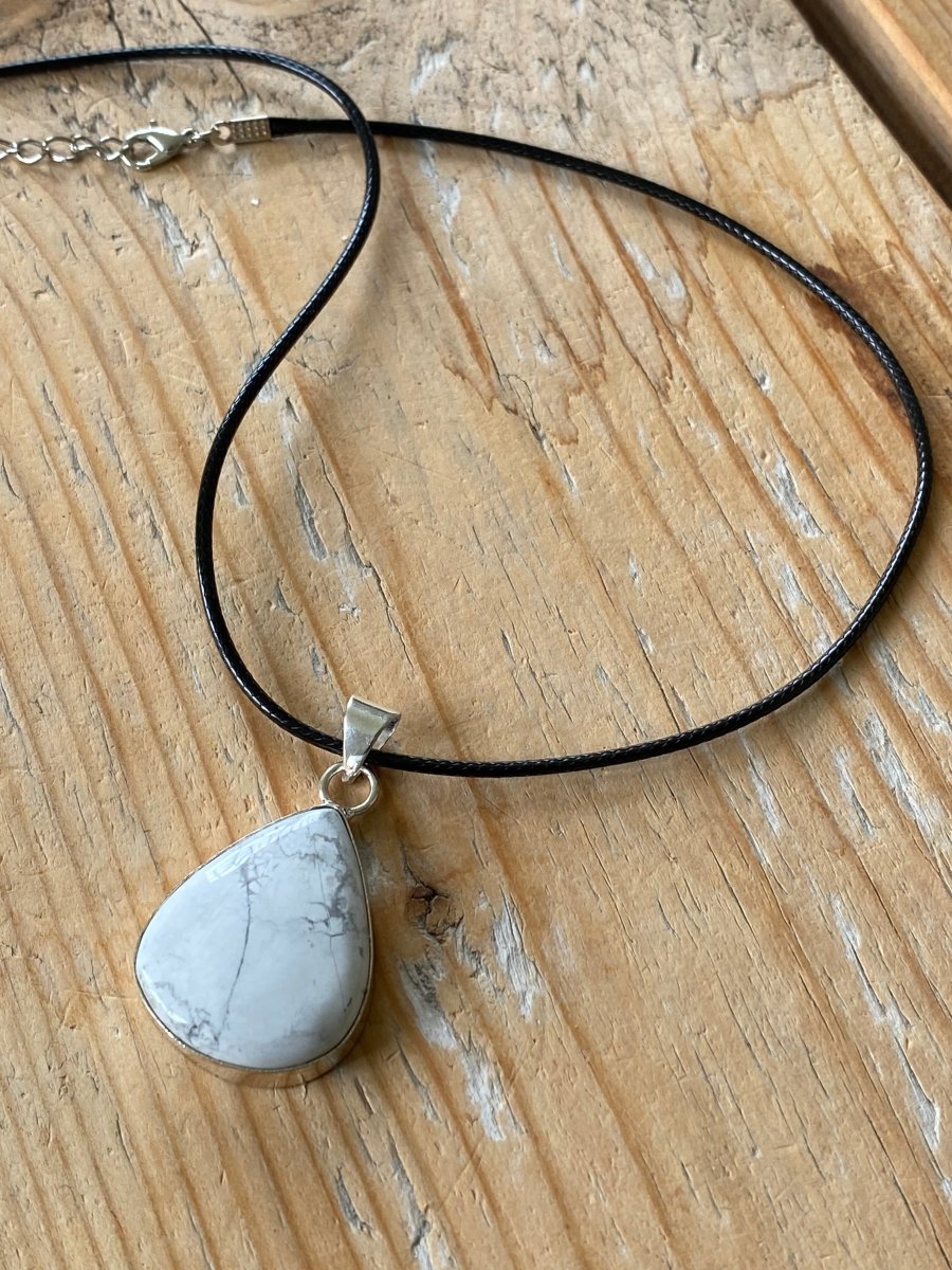 Howlite Pendant on necklace, mineral jewelry - FossilsAndMore