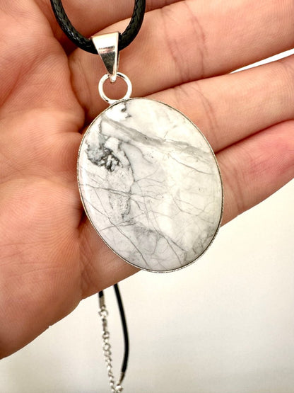 Howlite Pendant on necklace, mineral jewelry - FossilsAndMore