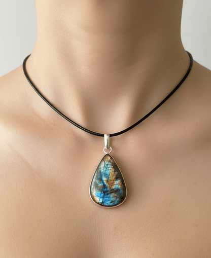 Labradorite Pendant on necklace, mineral jewelry - FossilsAndMore