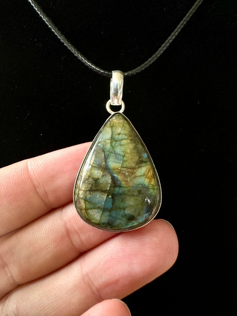 Labradorite Pendant on necklace, mineral jewelry - FossilsAndMore