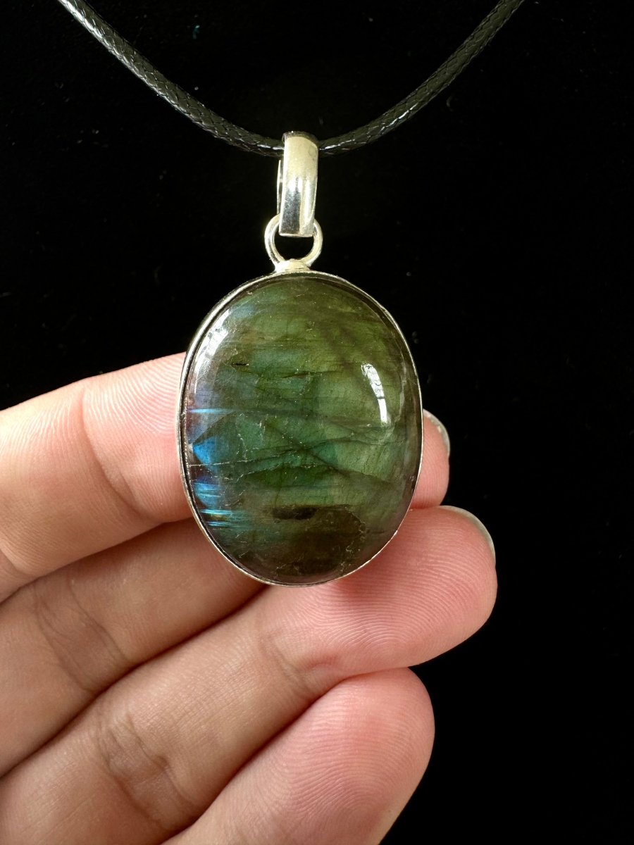 Labradorite Pendant on necklace, mineral jewelry - FossilsAndMore