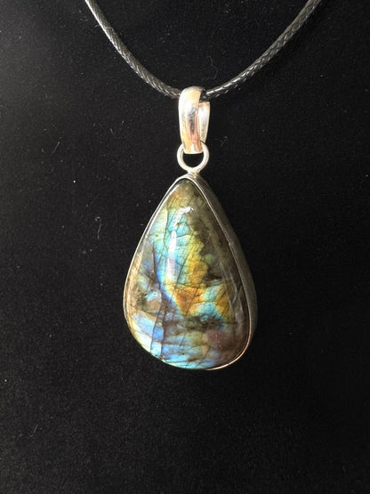 Labradorite Pendant on necklace, mineral jewelry - FossilsAndMore