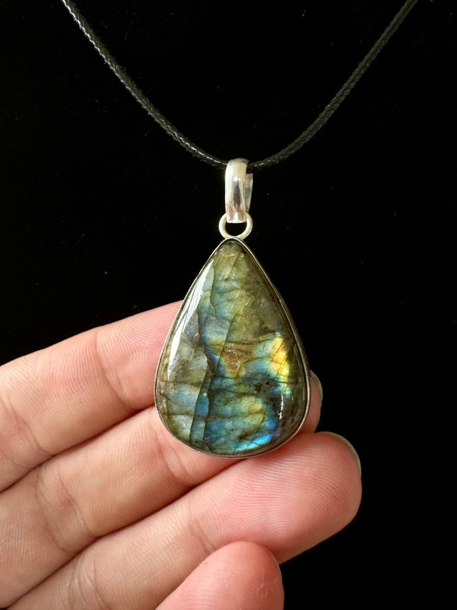 Labradorite Pendant on necklace, mineral jewelry - FossilsAndMore