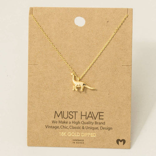 Necklace with a pendant of a Brachiosaurus dinosaur in gold - FossilsAndMore