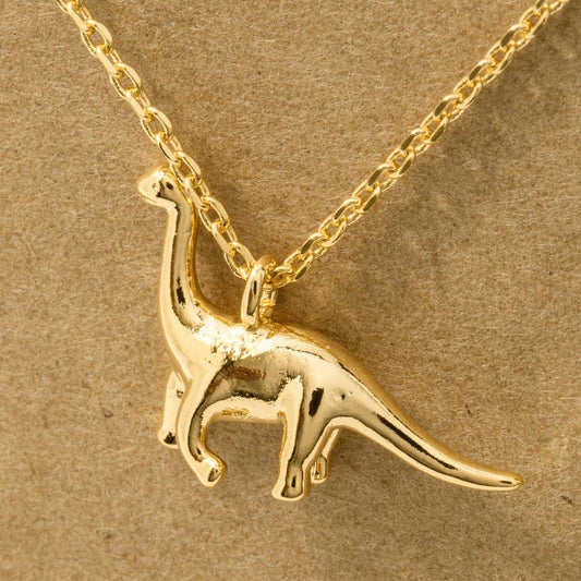 Necklace with a pendant of a Brachiosaurus dinosaur in gold - FossilsAndMore
