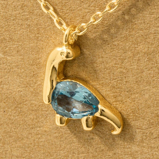 Necklace with a pendant of a Brachiosaurus dinosaur in gold with Zirconia - FossilsAndMore