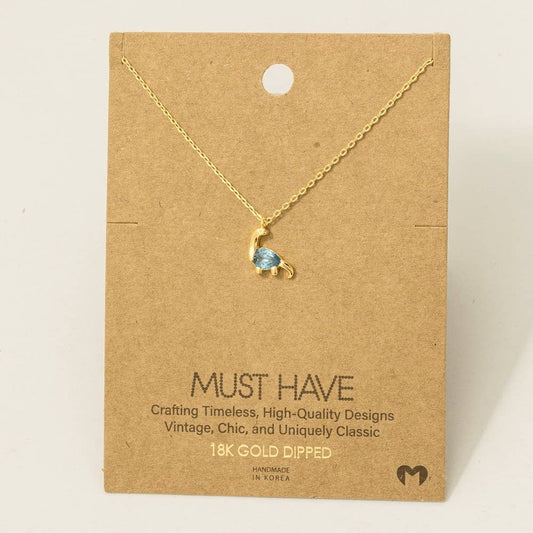 Necklace with a pendant of a Brachiosaurus dinosaur in gold with Zirconia - FossilsAndMore