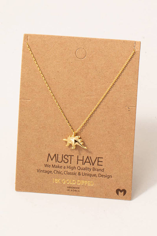 Necklace with stegosaurus pendant, gold-dipped dinosaur - FossilsAndMore