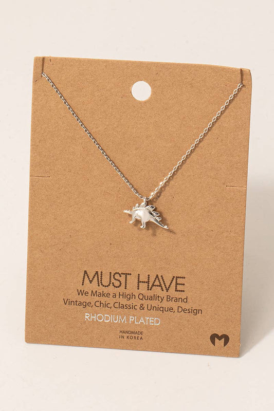 Necklace with stegosaurus pendant, rhodium-plated dinosaur - FossilsAndMore