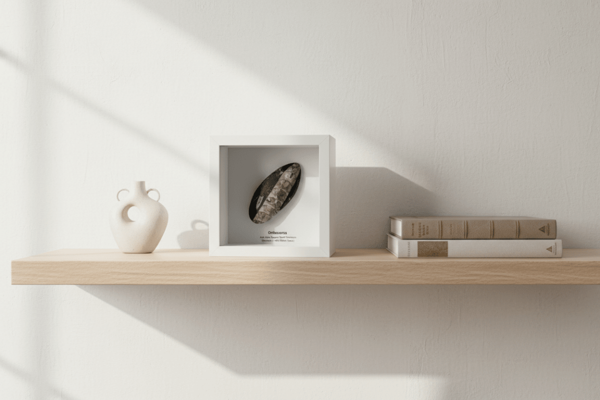 Orhoceras n decorative frame on a shelf