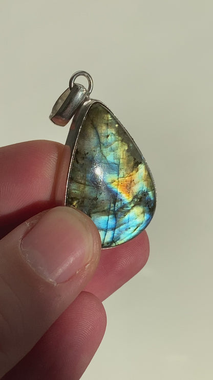 Labradorite Pendant on necklace, mineral jewelry