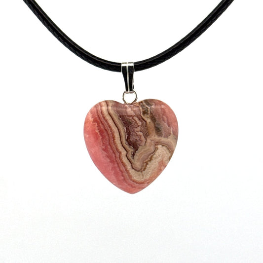 Rhodochrosite Heart Pendant – Natural Pink Stone Necklace - FossilsAndMore
