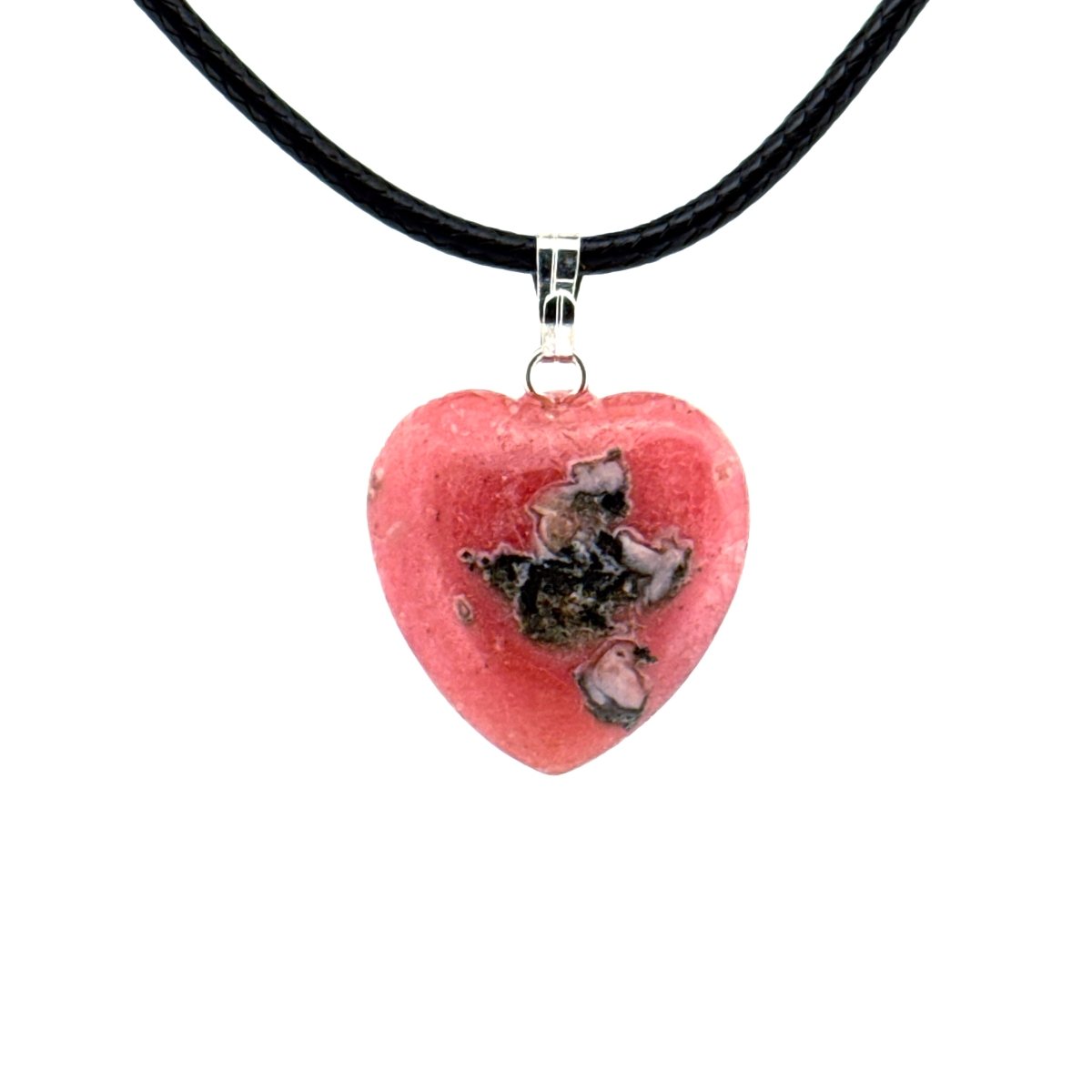 Rhodochrosite Heart Pendant – Natural Pink Stone Necklace - FossilsAndMore