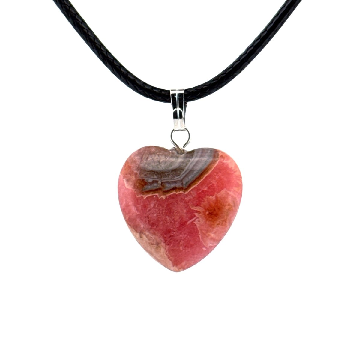 Rhodochrosite Heart Pendant – Natural Pink Stone Necklace - FossilsAndMore