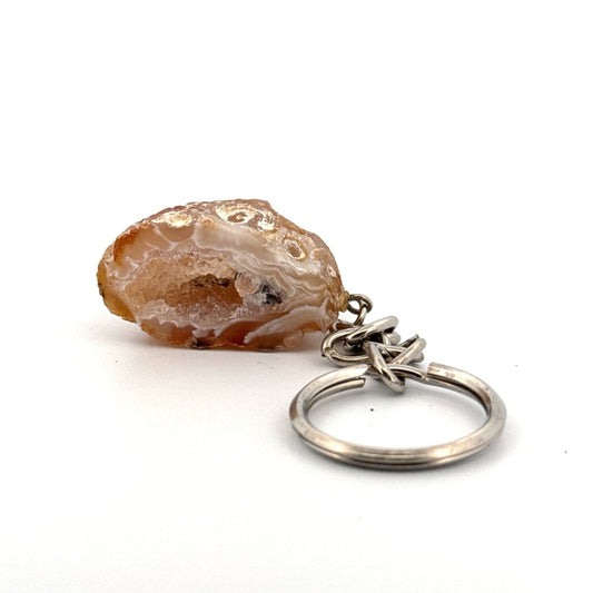 Small Natural Geode Keychain, Genuine Crystal Stone Keyring - FossilsAndMore