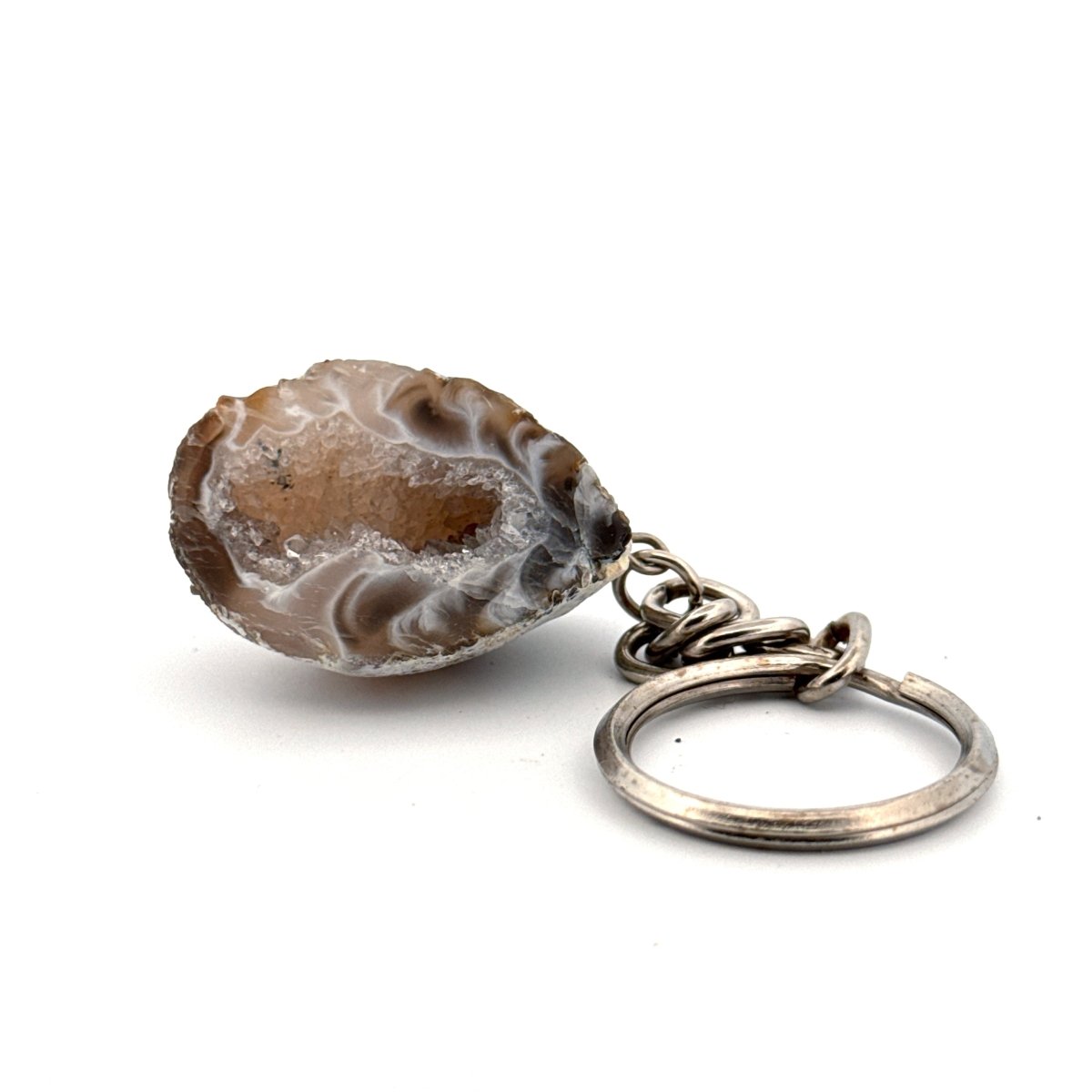 Small Natural Geode Keychain, Genuine Crystal Stone Keyring - FossilsAndMore