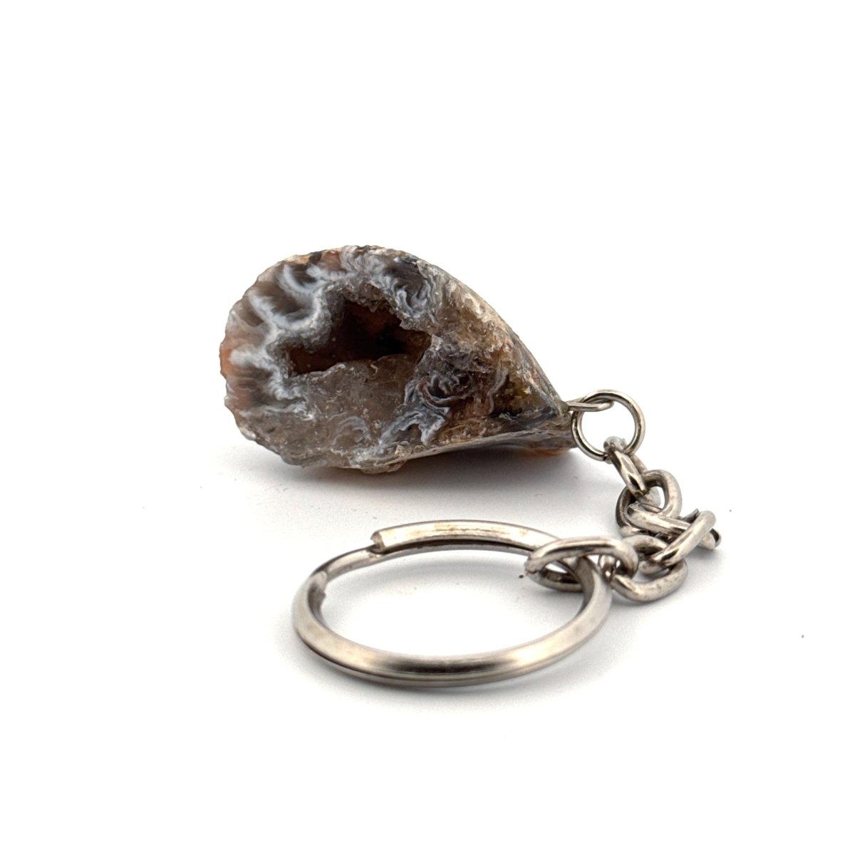 Small Natural Geode Keychain, Genuine Crystal Stone Keyring - FossilsAndMore