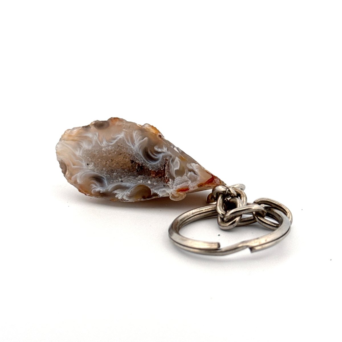 Small Natural Geode Keychain, Genuine Crystal Stone Keyring - FossilsAndMore