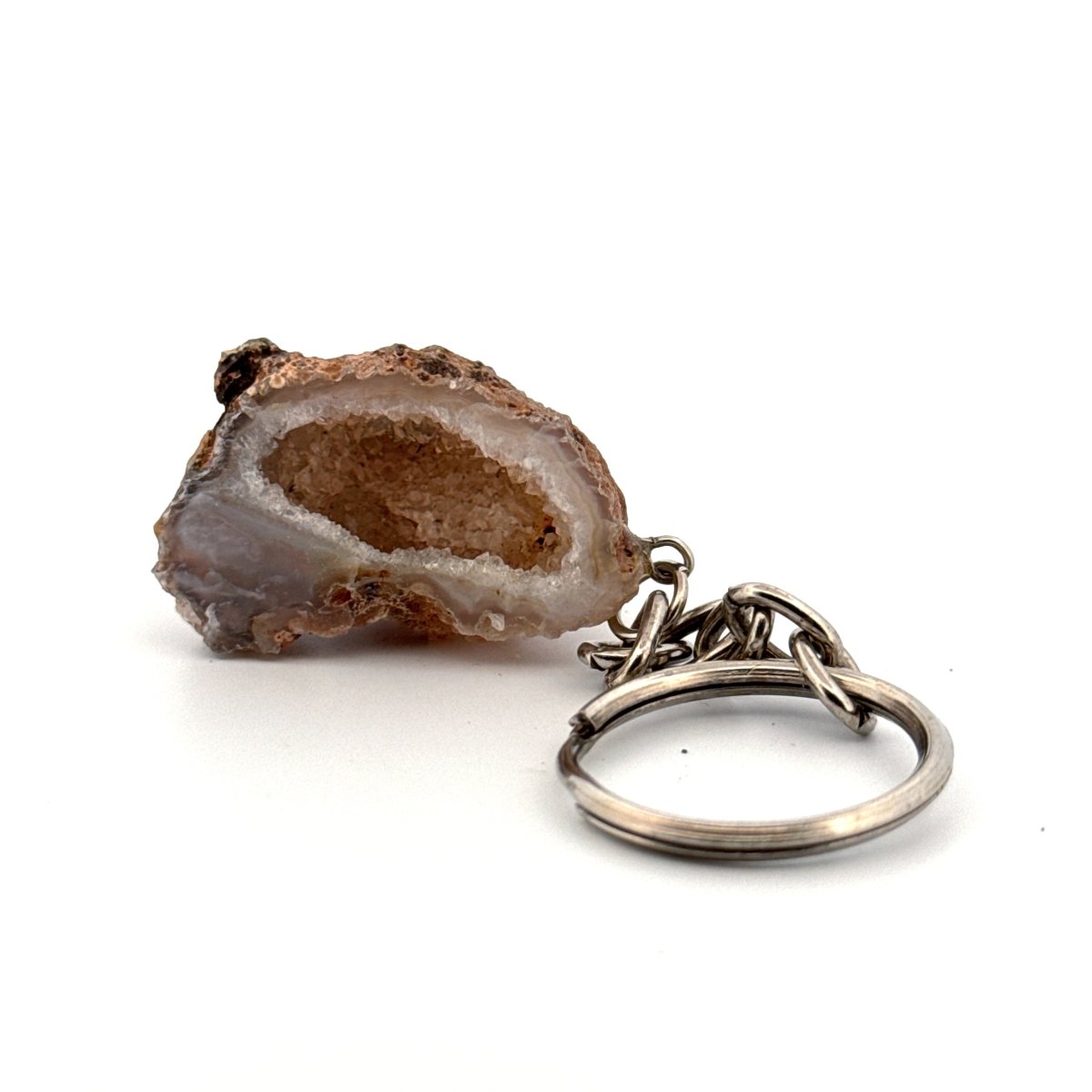 Small Natural Geode Keychain, Genuine Crystal Stone Keyring - FossilsAndMore