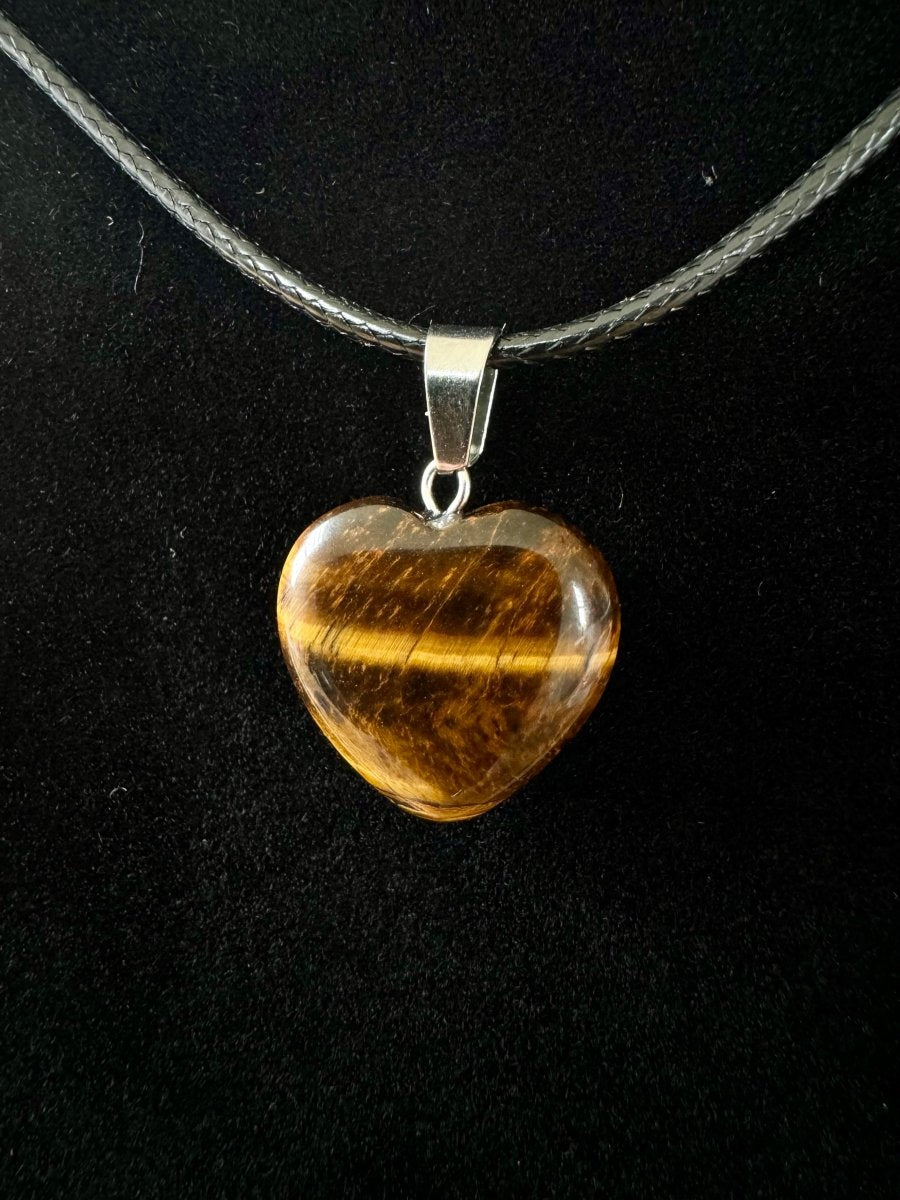 Tiger's Eye hart shaped pendant on necklace, mineral - FossilsAndMore