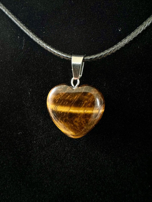 Tiger's Eye hart shaped pendant on necklace, mineral - FossilsAndMore