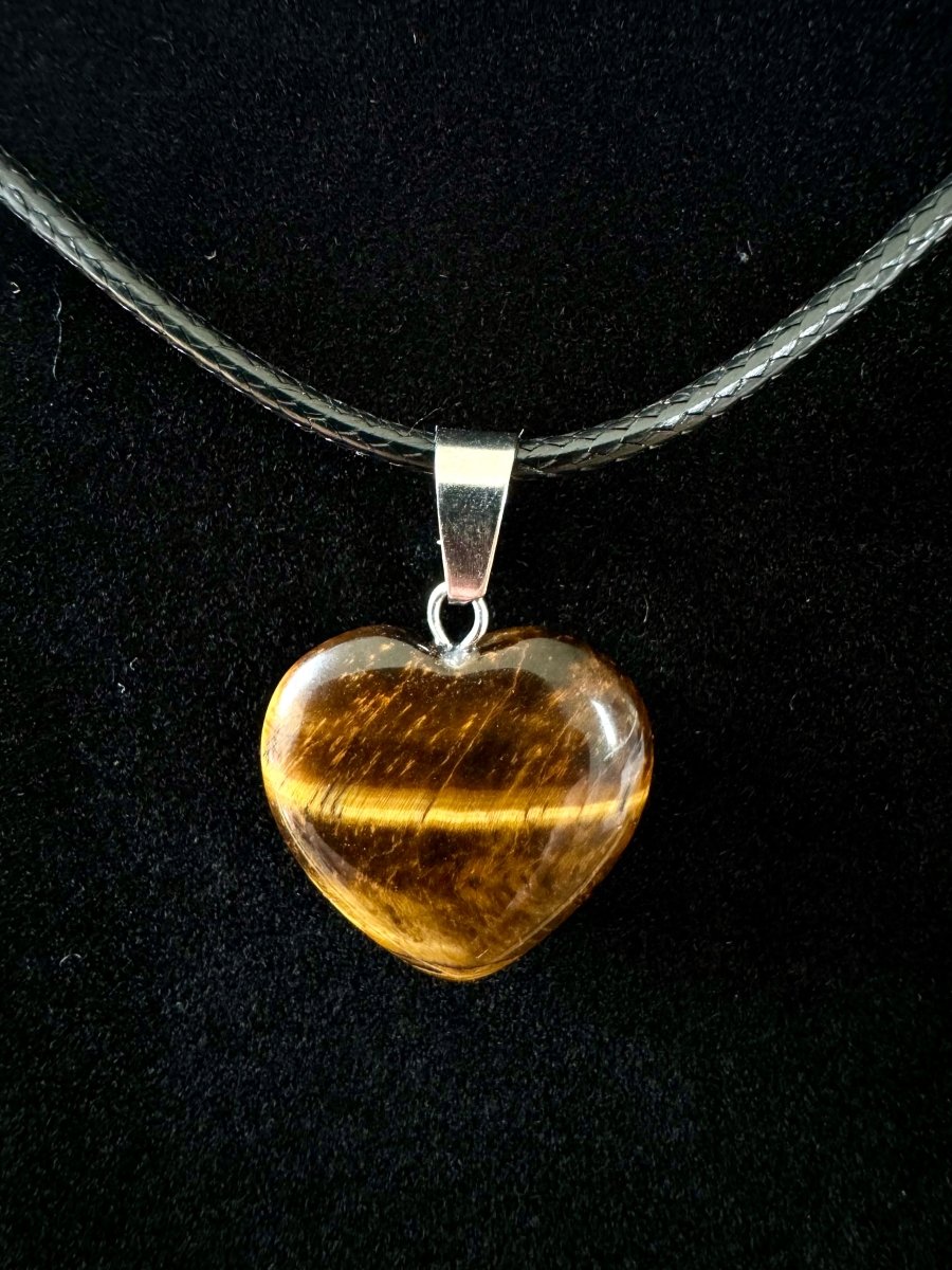 Tiger's Eye hart shaped pendant on necklace, mineral - FossilsAndMore