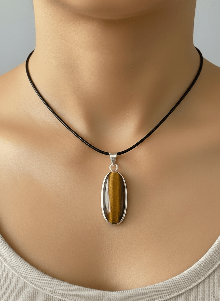 Tiger's Eye Pendant on necklace, mineral - FossilsAndMore